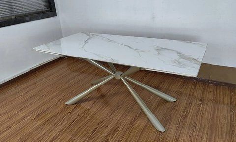 Стіл Рим обідній розкладний білий глянець 1800/2600x900x750 ноги шампань 13270 фото